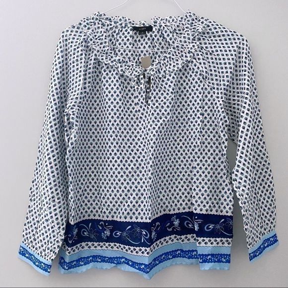 NWT J.Crew Tie-front ruffle top in blue print - Picture 5 of 8